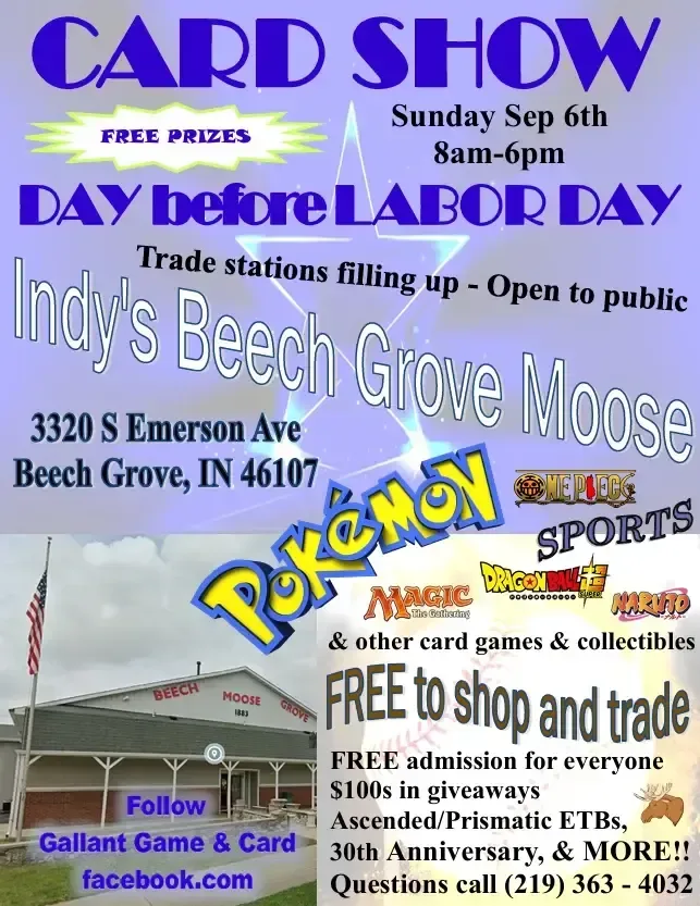 Card Show at Indy's Beech Grove Moose - Sunday, September 6, 2026