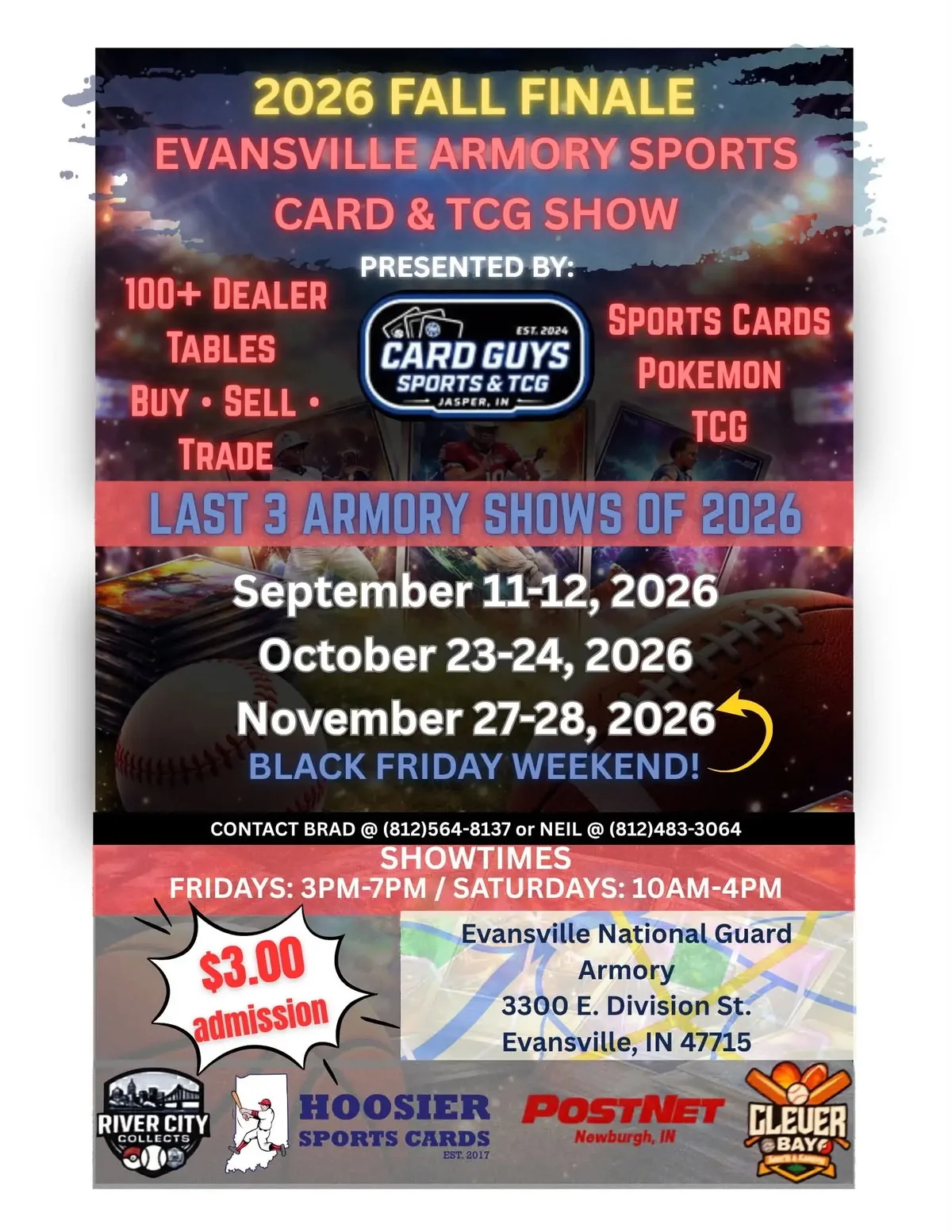 Evansville Armory Card Show - Friday, September 11 & Saturday, September 12, 2026