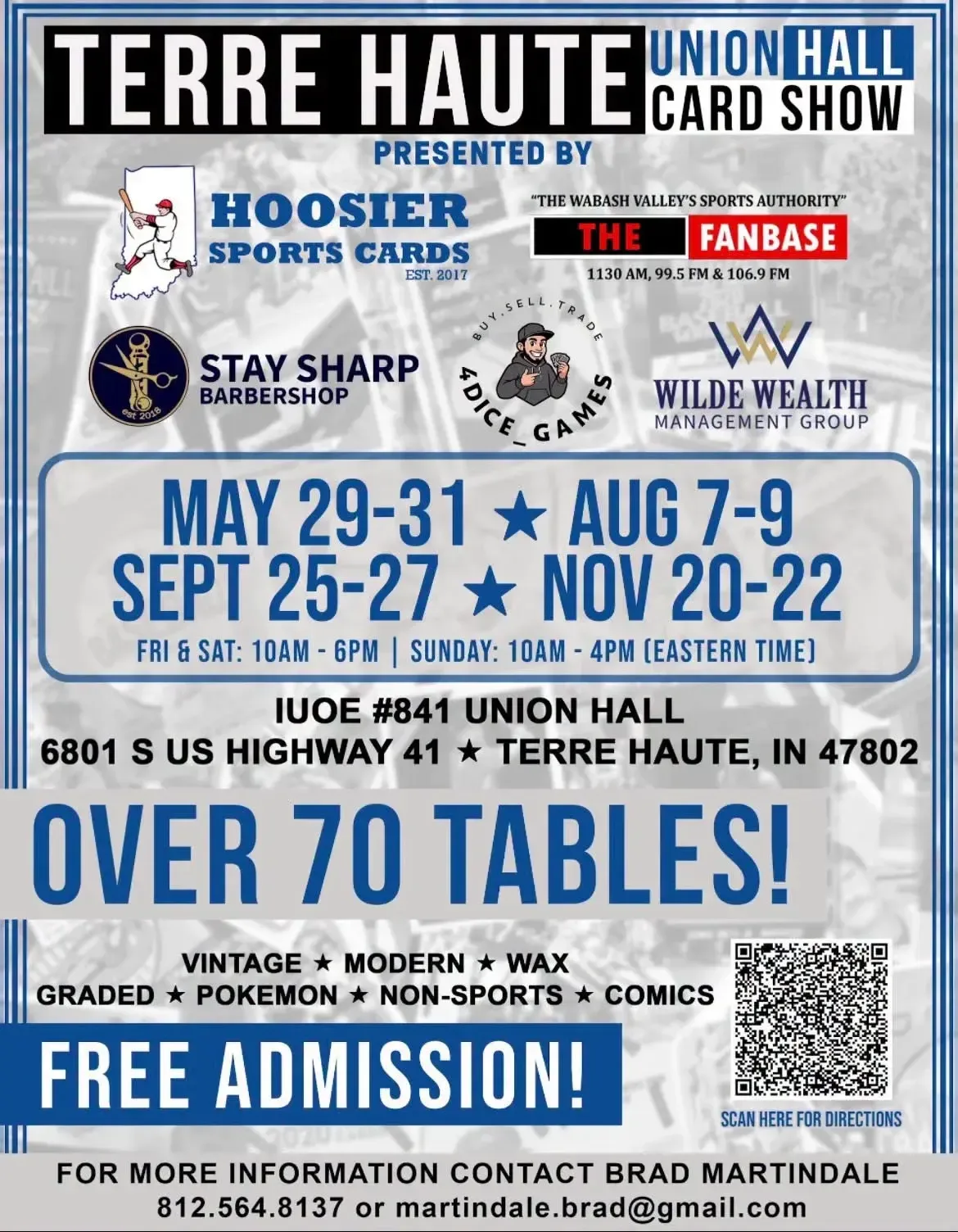 Terre Haute Union Hall Card Show - Friday, September 25 through Sunday, September 27, 2026